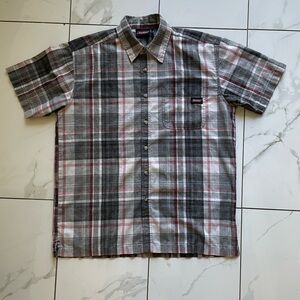 Dickies Gray and Red Plaid Button Down Shirt